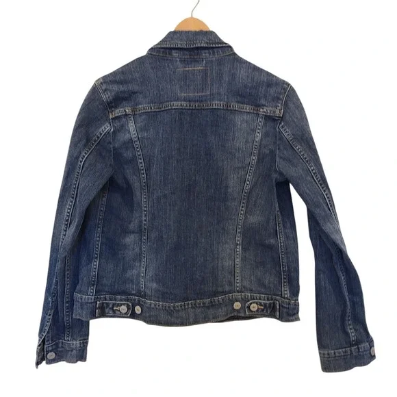Levis Jacket Women‎ Medium Blue Denim Jean Trucker Dark Wash Faded Retro Ladies - Picture 2 of 6